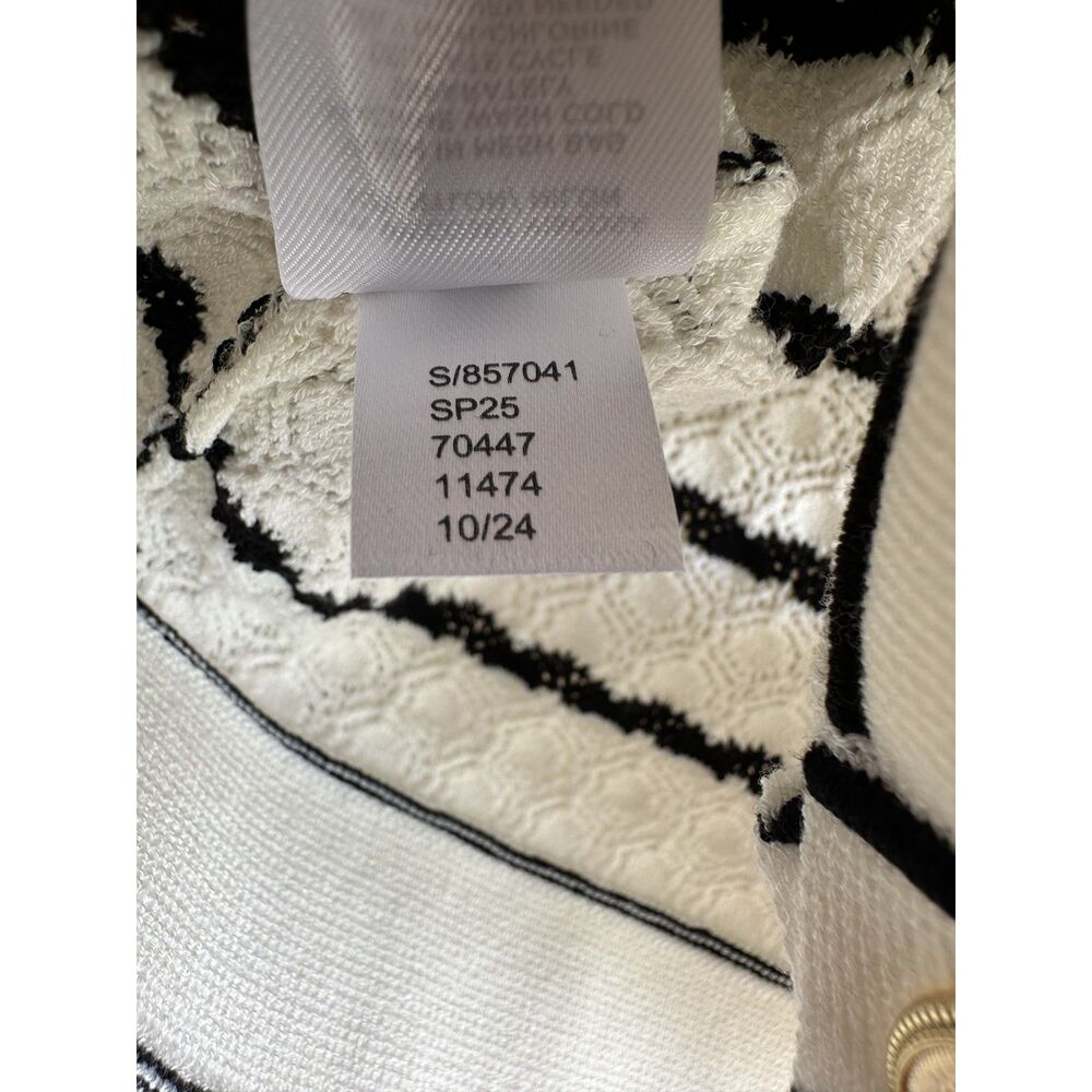 Ann Taylor SP Black White Striped Pointelle Knit Lady Jacket Cardigan - Picture 12 of 13